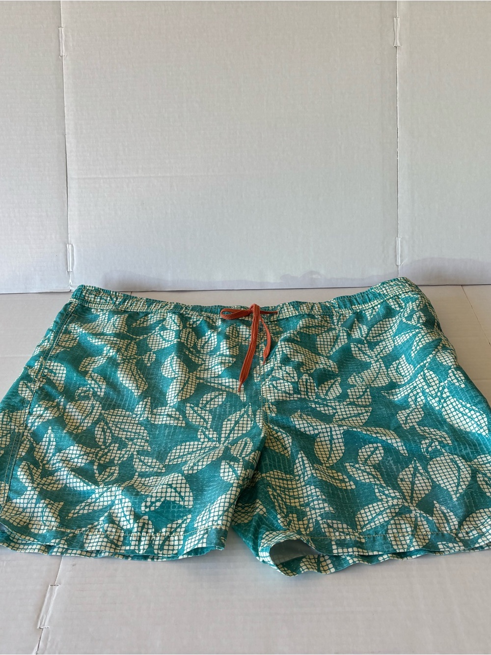 Tommy Bahama Teal Leaf-Print Bermuda Shorts with Rust Drawcord